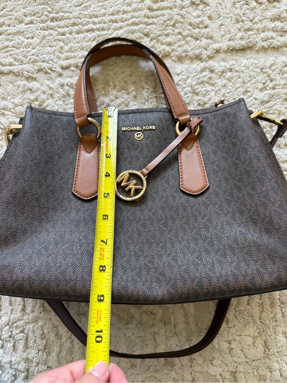 Michael Kors Emma Medium Signature Satchel Crossbody Brown Leather